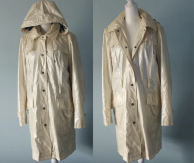 Burberry London Coat Ivory Rope Plaid Lining Women's Size 14 Snap Hood - Image 1 of 4