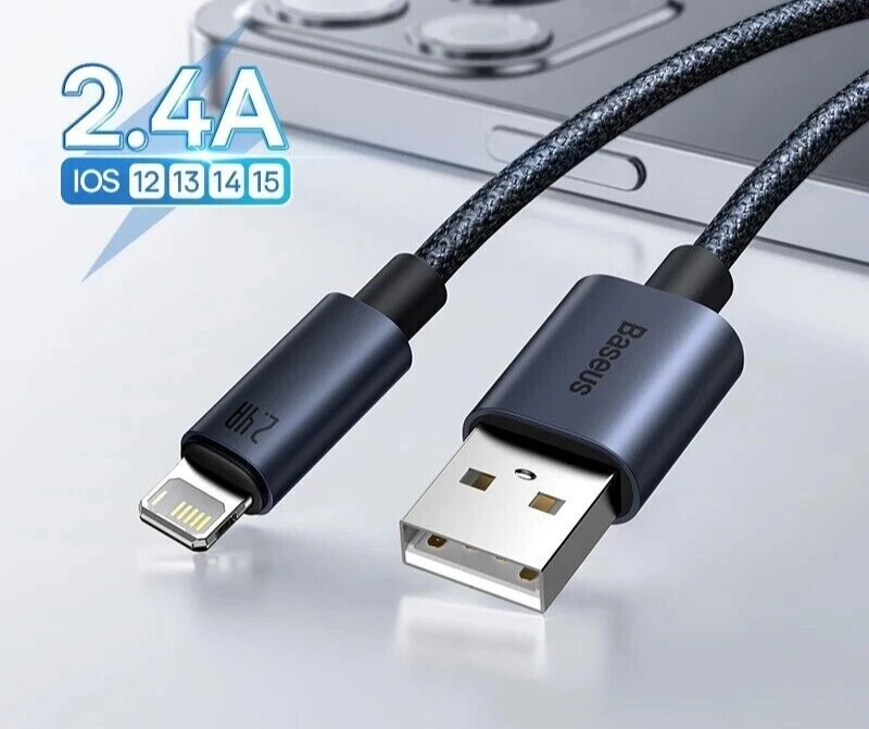 Cable USB Baseus para iPhone 13 12 11 Pro Max 8 X carga rápida para cable iPhone EE. UU. Foto 1 de 3