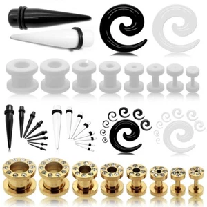 Dehnstab Tunnel Set Dehnungspirale Taper Schnecke Expander Plug Gold Strass Weiß - Bild 1 von 8