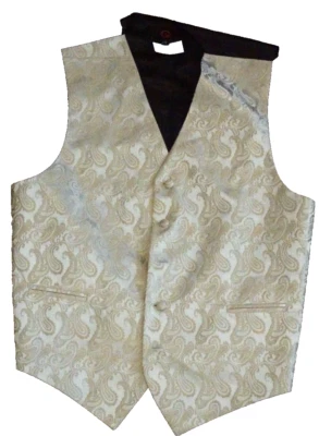 Marca Q Chaleco Para Hombres Pequeño Marfil con Negro Paisley Vestido Esmoquin Traje Formal Foto 1 de 4