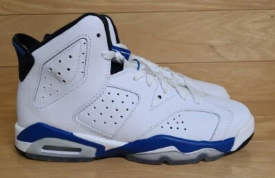 Air Jordan 6 Retro BG Size 5 Youth 5Y Shoe White Sport Blue Black 384665107  - Image 1 of 4