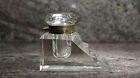 Vintage Faceted Lead Crystal Inkwell Inkpot with Brass Trim