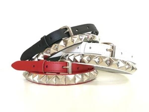 Real Leather Pyramid STUDDED Belt PB1- 20mm Wide Size: S,M,L,XL - Asst Colours - Picture 1 of 25