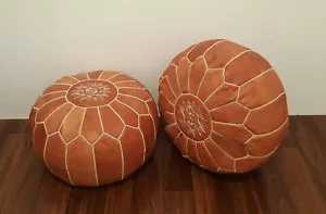 PAIR (2) New Moroccan Leather Ottoman Pouffe Pouf Footstools - Picture 1 of 4