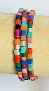 Mixed Coloured Glass Bead 3 Coil Memory Wire Bracelet. - Picture 1 of 1
