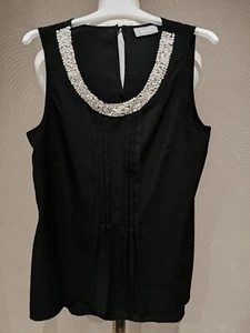 Wallis Womens Tunic Top - Black - Embellished Collar - Size Medium - Sleeveless - Picture 1 of 6