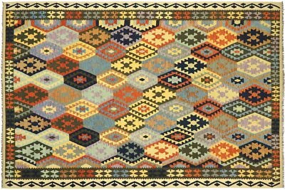 Afghan Maimana Kelim Teppich Handgewebt 250x350 Grau Geometrisch Orient Wolle - Bild 1 von 4