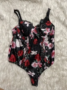 Body ahuecado muy sexy Atelier Victoria's Secret Noir satinado con encaje XL NUEVO CON ETIQUETAS - Imagen 1 de 9