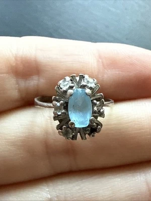 Ancienne Bague En Argent Massif 925 Jonc Alliance Anneaux Créateur bleu  - Photo 1/4