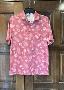 IZOD Saltwater Men's Small Rose Pink Palm Tree & Pineapple Sun Shield Polo Shirt - Picture 1 of 6