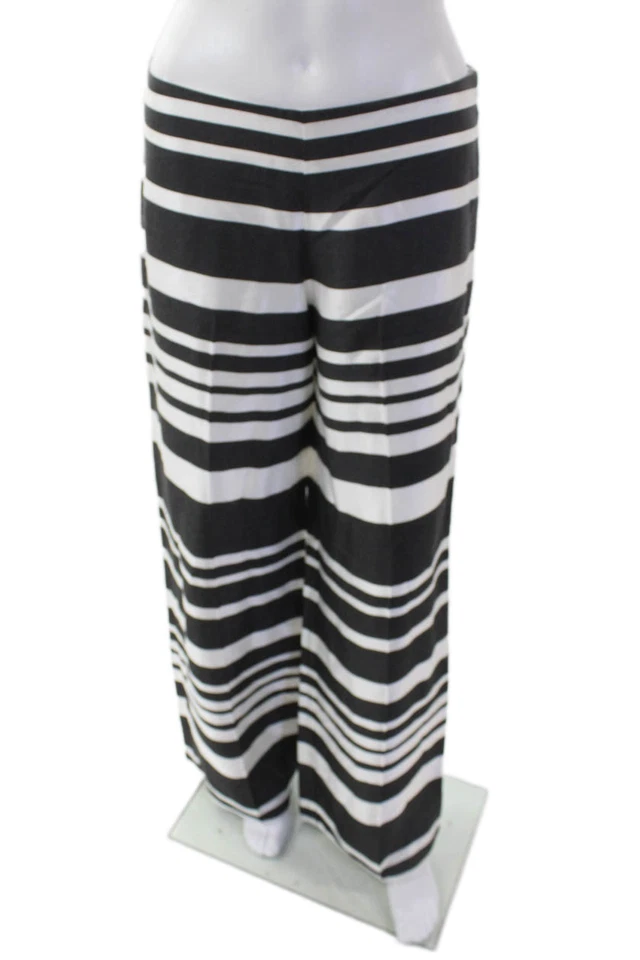 Calça Trina Turk feminina listrada frente plana cintura média com zíper perna larga cinza tamanho 0 - Imagem 1 de 4