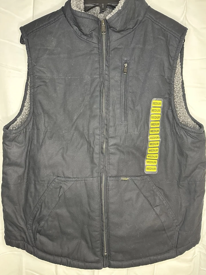 LEE Premium Select Vest Mens Medium Black Sherpa Lined Zip Up Canvas Workwear