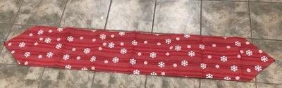 Winter Holiday Christmas Table Runner 13”x 70” Red W/White Snowflakes - Image 1 of 4