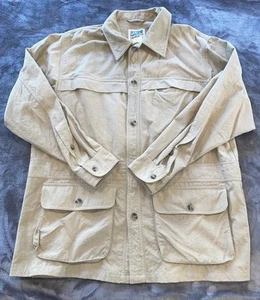 Vintage Travel Smith Mens Tan Khaki Safari Utility Bush Cargo Shirt Jacket Large - Picture 1 of 10