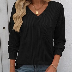 Women V Neck Long Sleeve Casual T Shirt Striped Loose Fit for Various Occasions - Picture 1 of 86