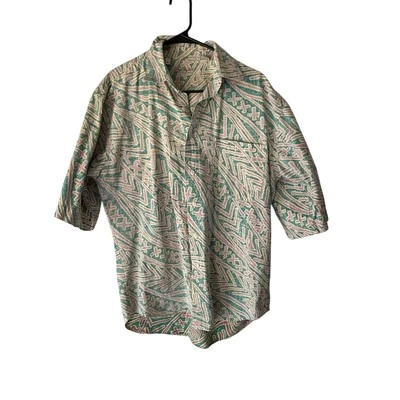 Camisa De Colección Bugle Boy Co. Estampado Azteca Abotonada L Años 90 Camiseta Algodón Pastel Foto 1 de 4