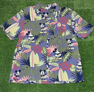 Camisa Hawaiana Disney Para Hombre Talla L Abotonada Mickey Resort Manga Corta Tiki Foto 1 de 4