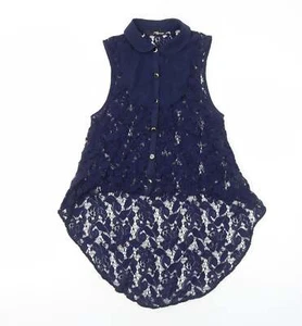 Jane Norman Womens Blue Floral Polyester Blend Button-Up Size 6ed - Picture 1 of 12