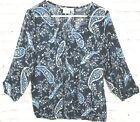 St. Johns Bay Navy Paisley Semi Sheer Blouse Womens Sz L Pleated Buttons Hi Low