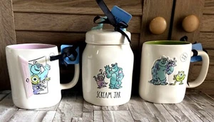 CONJUNTO DE 3 TAZAS RAE DUNN Monsters Inc bote SCREAM JAR SCREAM TEAM & BOO Sully - Imagen 1 de 3