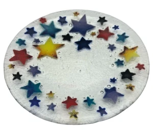 PEGGY KARR FUSED GLASS PLATE 7.75” Multi Colored Retired  "CELEBRATION STARS" - Picture 1 of 4
