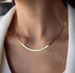 Herringbone Necklace Chain Gift For Mom, Mother's Day 925 Silver Gold Plated - Picture 1 of 5