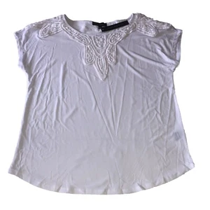 catherine malandrino Crochet Lace Accent Top Bleach White Large - Picture 1 of 14