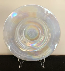 Vintage White Iridescent Bowl Plate Home Decor 15.5 in W/ Stand - Picture 1 of 5