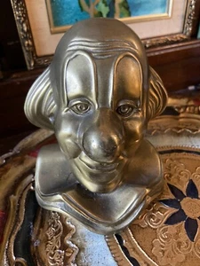 Vintage Brass Clown Bookend Single Doorstop Shelf Home Decor Circus Theme Bust - Picture 1 of 6