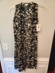New LuLaRoe Joy Women's Size XS Xtra Small Longline Vest Black And Beige Floral - Picture 1 of 5