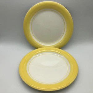 Cambridge Potteries 2 Dinner Plates Yellow Rim White Background 10-3/4" - Bild 1 von 5