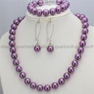 8/10/12mm South Sea Shell Pearl Round Beads Necklace Bracelet Earrings Set 18''