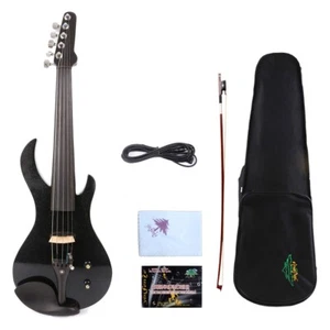 4/4 Full Size 5 String Electric Violin Wooden Nice Tone Free Case Black - Picture 1 of 8