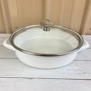 Chantal 27 Cookware Round Pan with Glass Lid 11" White Enamel Steel - Picture 1 of 13