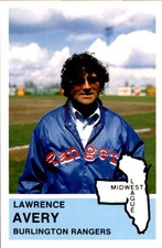 1982 Burlington Rangers Fritsch #2 Lawrence Avery GM  General Manager Card