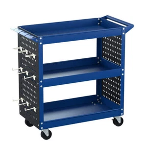 Giantz 3-Tier Tool Cart Storage Trolley Workshop Garage Pegboard Hooks Blue - Picture 1 of 7