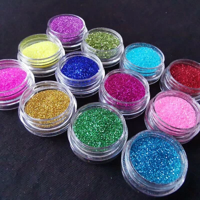 12 Glitter Powder / Dust / Pots Set / Nail Art / Tips Decoration / Crafts / DIY