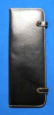 Neck Tie Travel Case Caddy Cowhide Black Outside Orange Inside Snaps USA - Image 1 of 4