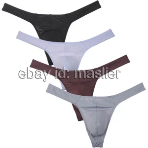 Men's Ice Silk Bulge Thong Underwear Classics Convex Pouch T-back Bikini Shorts - Picture 1 of 10