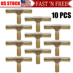 10 Stück 5/16 (8mm) SCHLAUCH WIDERHAKEN T-Stück Messing Rohr 3-WEGE T-Verschraubung Gas Kraftstoff Wasser Luft - Bild 1 von 7