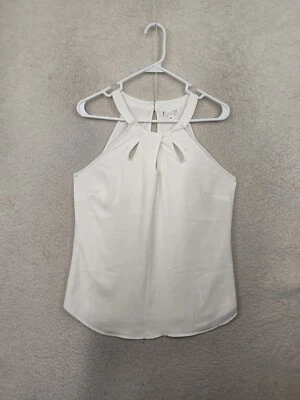 Camiseta sin mangas 7th Avenue para mujer pequeña blanca mezcla de rayón halter calce informal Foto 1 de 4