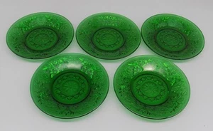 5 Anchor Hocking Sandwich Glass Forest Green Custard Underplates / Liners MCM - Picture 1 of 5