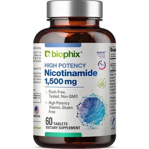 Biophix Nicotinamide Vitamin B-3 Flush Free 1500 mg 60 Sustained Release Tablets - Picture 1 of 9