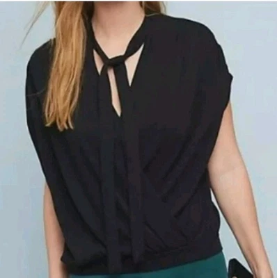 Suéter Anthropologie Negro Corbata Frontal Imitación Envolvente Top Talla XL Foto 1 de 4