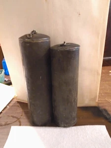 Antico-Set Originale Americano-8 Giorni-Orologio Nonno Latta Pesi-Ca.1810 - Foto 1 di 3