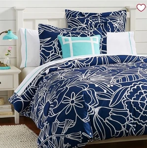 Pottery Barn Teen Morgan Floral Royal Navy Twin Duvet Cover & Sham- New - Picture 1 of 5