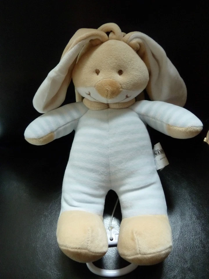 99. DOUDOU PELUCHE MUSICAL LA HALLE KIMBALOO LAPIN bleu blanc musique - TBE - Photo 1/1