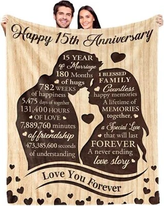 15 Year Anniversary Wedding Gifts for Her Him Blanket,15Th Anniversary - Picture 1 of 3
