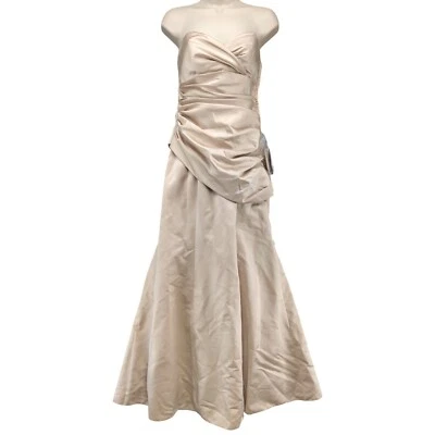 Maxi Vestido de Novia David Champagne Dorado Sin Tirantes Satén Dama de honor Talla 6 Foto 1 de 4