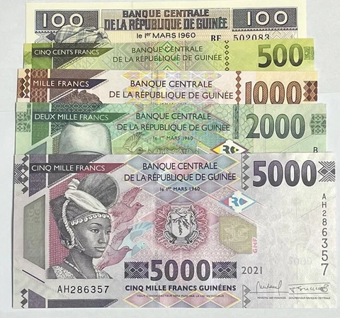 Guinea Set 5 Pcs 100 500 1000 2000 5000 Francs Random P A47 48Aa 48b 49 51  UNC Cover